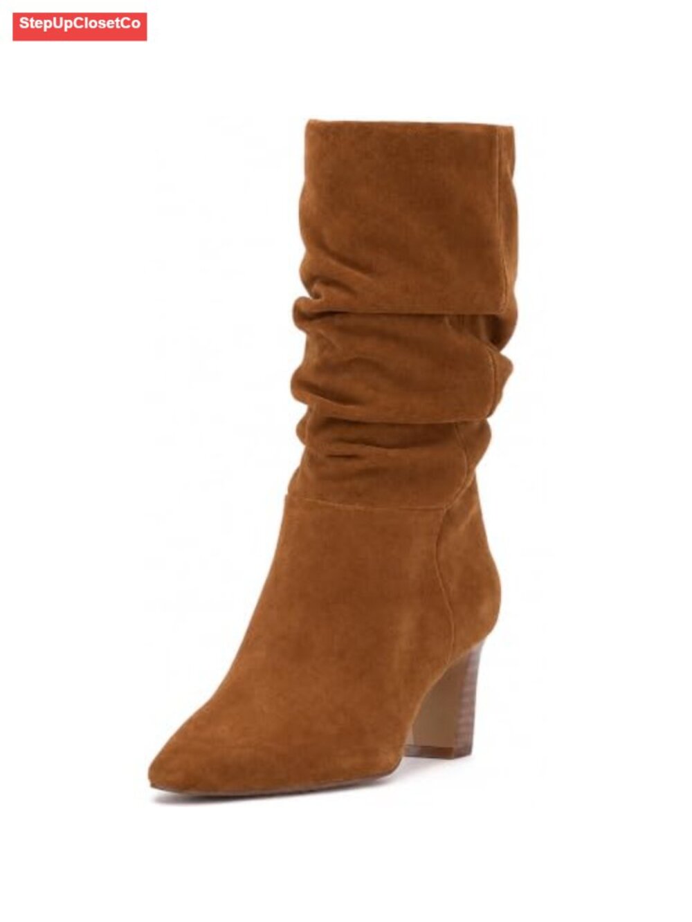 Women's Suede Mid Calf Boots Square Toe Chunky Block Heel Slouchy